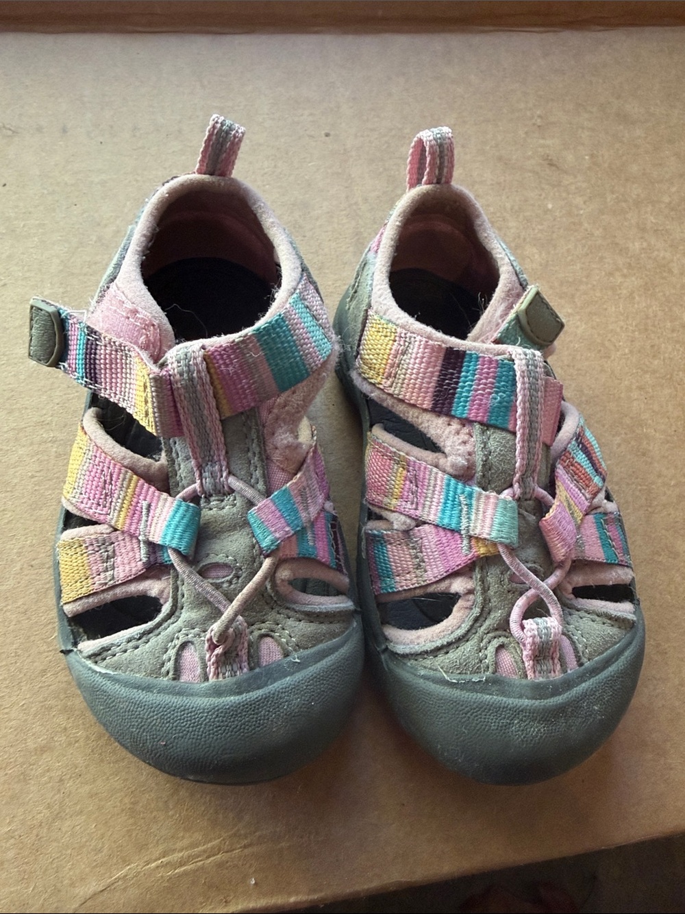 Keen Kids Pink, Teal & Yellow Striped Outdoor Sandals
